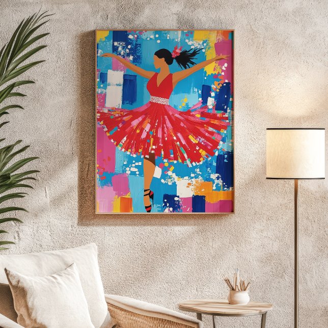 Poster Dançarina de Salsa Vestido Vermelho Arte Abstrata  (Criador carregado)