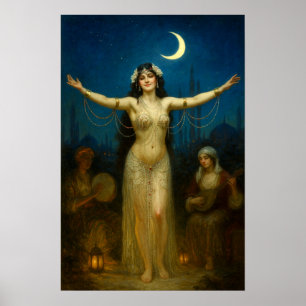Poster Dançarina Estilo Orientalismo Retro Sob a Lua