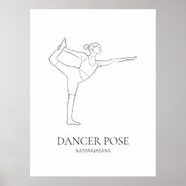 Poster Dançarina Pose Yoga Mulher Mínima da Linha Negra