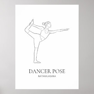 Poster Dançarina Pose Yoga Mulher Mínima da Linha Negra