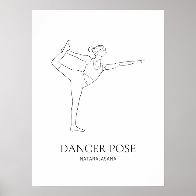 Poster Dançarina Pose Yoga Mulher Mínima da Linha Negra (Frente)