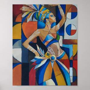 Poster Dançarino Africano Vibrante Cubista Geométrico Mod
