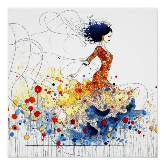 Pôster Dançarino de Flamenco em Movimento Multicolorido F (Frente)
