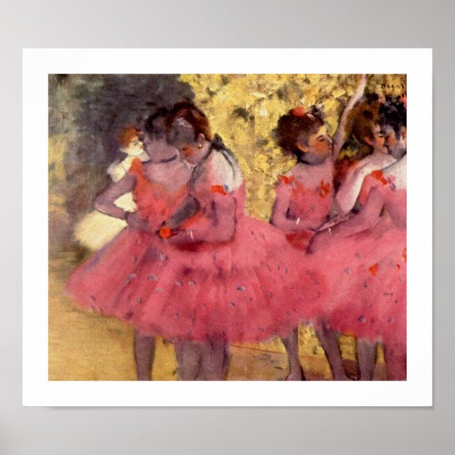 Pôster Dançarinos balés de rosa por Edgar Degas (Frente)