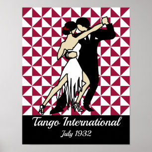 Poster Dançarinos Tango no fundo geométrico da Borgonha