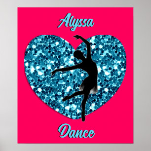 Poster Dance Rosa Quente e Turquesa com Nome Personalizad