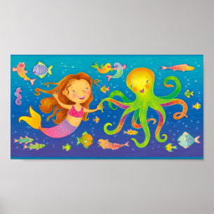 Pôster Dancing Mermaid and Octopus