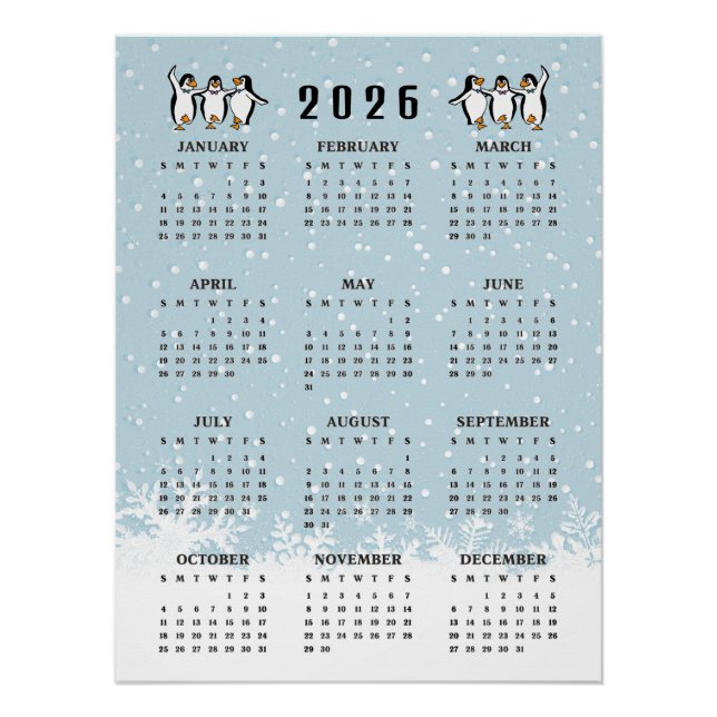 Pôster Dancing Penguins 2026 Calendar  (Frente)