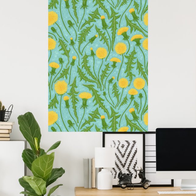 Poster Dandeliões, verdes, amarelos e azuis (Escritório em casa)