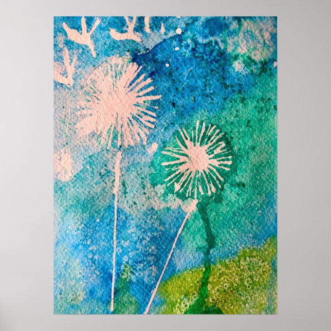 Poster Dandelion abstrato azul e verde (Frente)