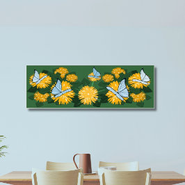 Poster Dandelion Bed & Butterflies Amarelo & Verde