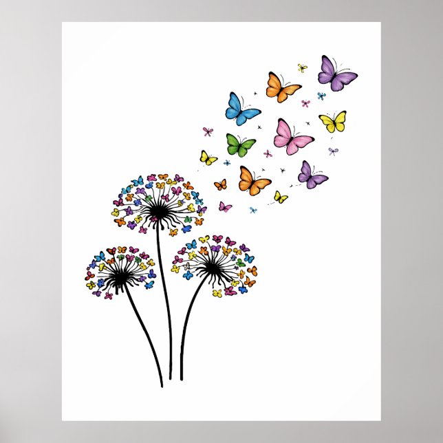 Poster Dandelion butterfly flow (Frente)