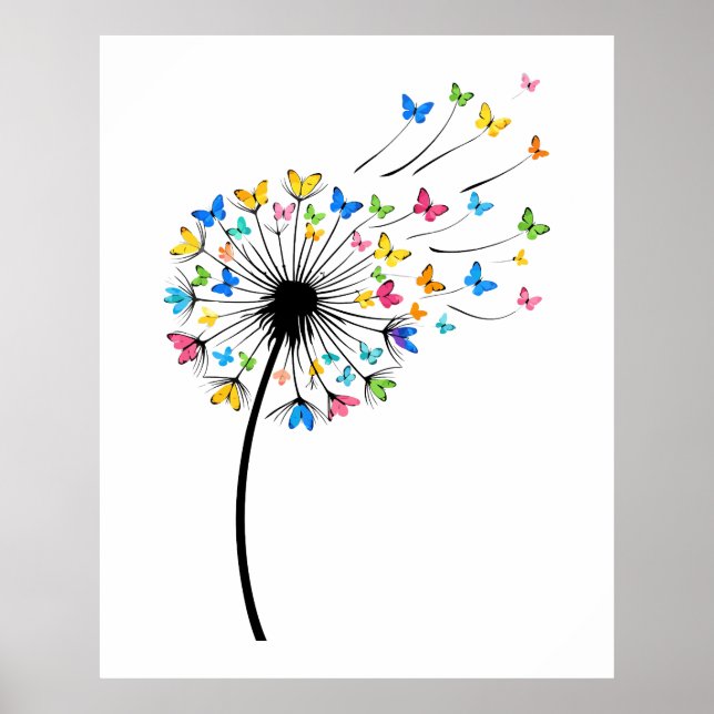 Poster Dandelion butterfly flow (Frente)