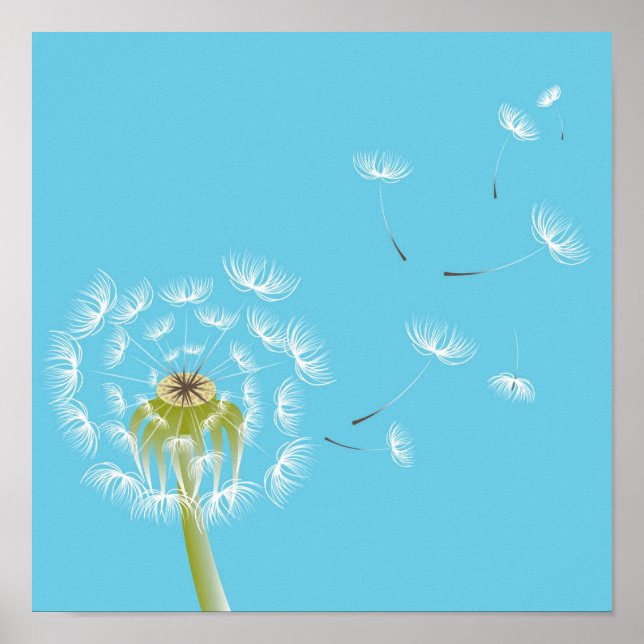 Poster Dandelion sky, arte branca e azul (Frente)