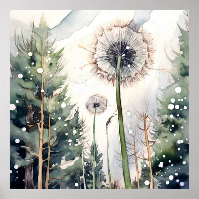 Poster Dandelion Wall Art, Floral Square (Frente)