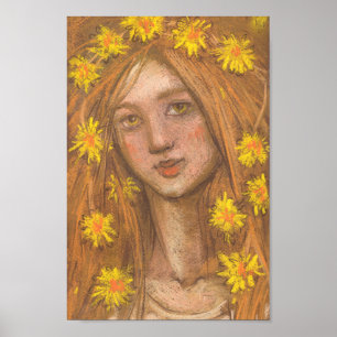 Poster Dandelions Bloom, Loura Rapariga e Flores