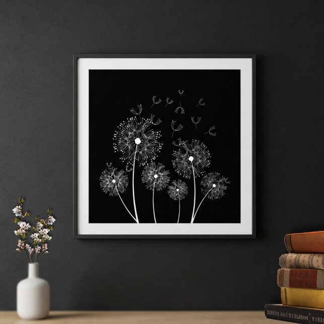 Poster Dandelions Brancos Arte Linear  (Criador carregado)
