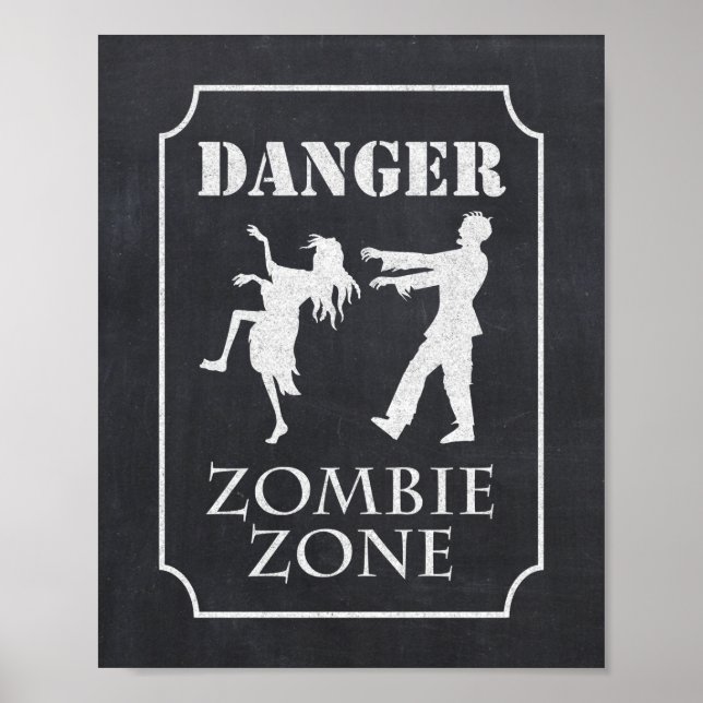 Poster Danger Zombie Zone Halloween Party - Sinal de quad (Frente)