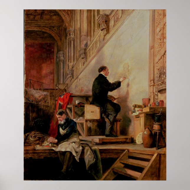 Poster Daniel Maclise  painting his mural (Frente)
