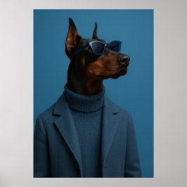 Poster Dapper Doberman in Blue Turtleneck and Sunglasses