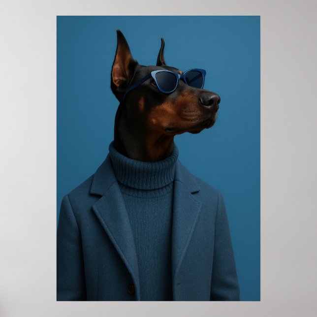 Poster Dapper Doberman in Blue Turtleneck and Sunglasses (Frente)