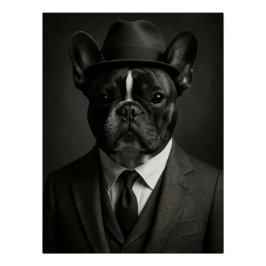 Pôster Dapper French Bulldog in Suit and Hat