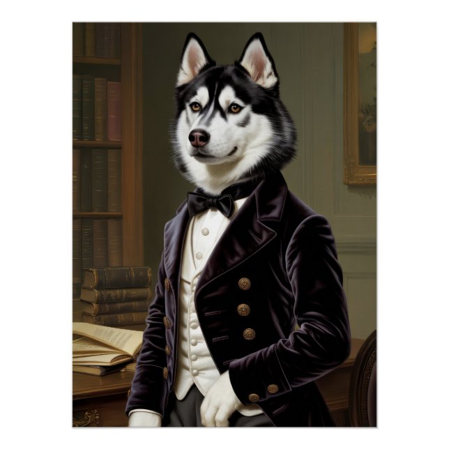 Pôster Dapper Husky Gentleman with Bow Tie | Office (Frente)