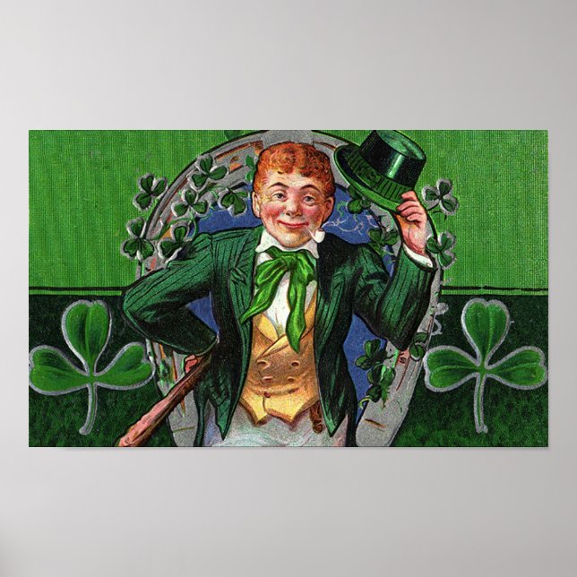 Poster Dapper Leprechaun Vintage Rua. Dia de Patrick (Frente)