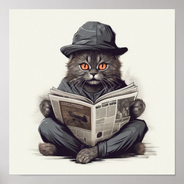Poster Dapper Whiskers: Gato adaptado lendo o jornal (Frente)