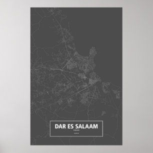 Pôster Dar es Salaam, Tanzânia (branca no preto)