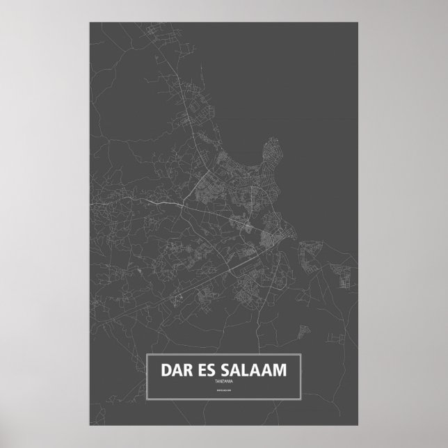 Pôster Dar es Salaam, Tanzânia (branco no preto) (Frente)