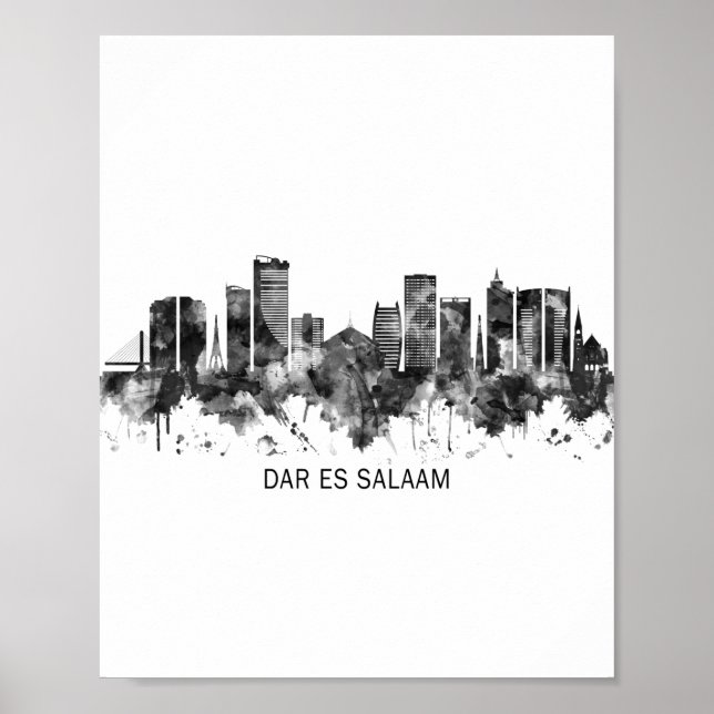 Poster Dar es Salaam Tanzânia Skyline BW (Frente)