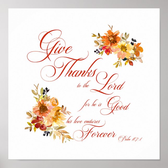 Poster Dar Obrigados ao Senhor cair aquarela floral (Frente)