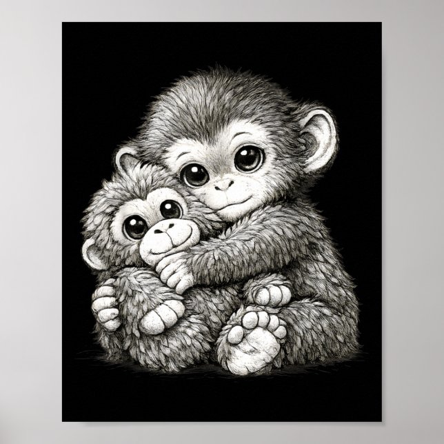 Poster Dar um soco num macaco com meme de abraço de ursin (Frente)
