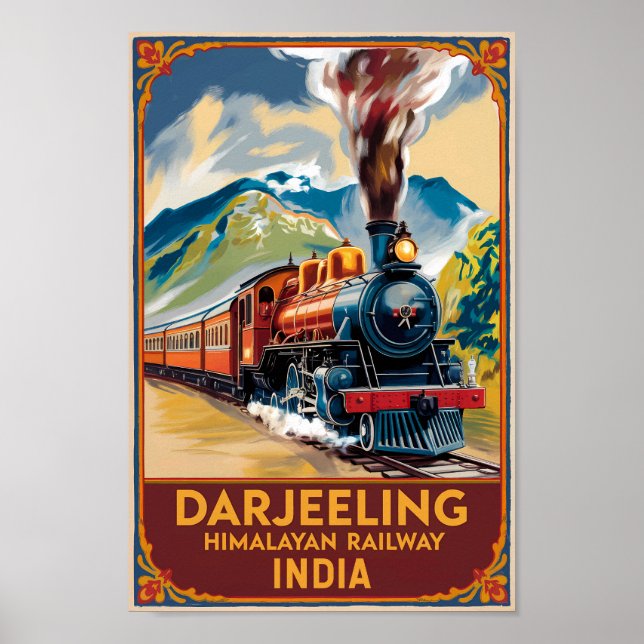 Poster Darjeeling India Train Painterly Viagem Art Retro (Frente)