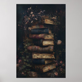 Poster Dark Academia Antique Vintage Books and Roses Wall
