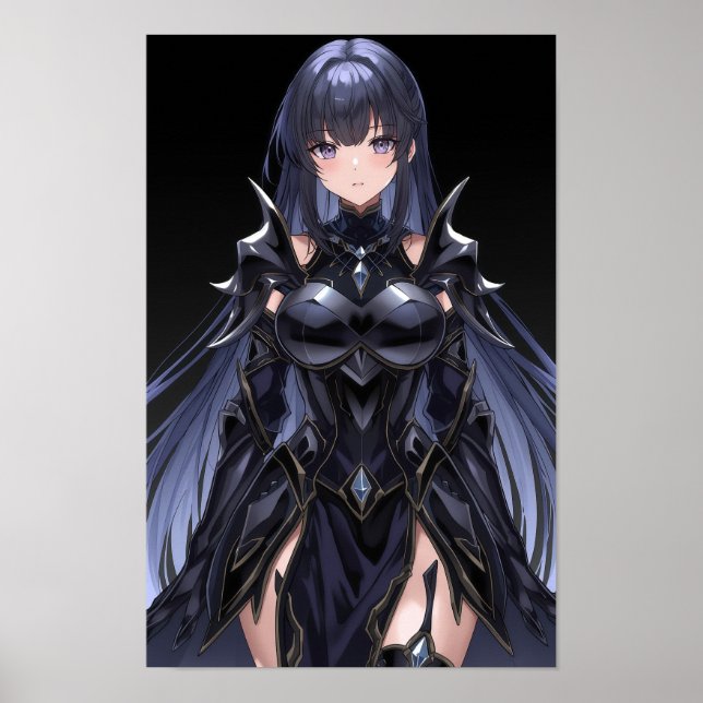 Poster Dark Anime Enchantress in Black Armor (Frente)