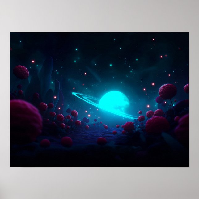 Poster Dark Fantasy Valley with Glowing Green Sky and Rui (Frente)