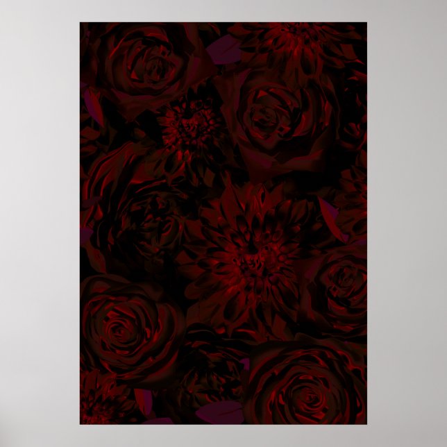 Poster Dark Garden Red Romantic Flowers Gothic Glam (Frente)