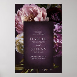 Poster Dark Purple Fine Art Floral Wedding Wecome Sign