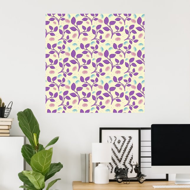 Poster Dark Purple Floral Pattern | Aesthetic Seamless  (Escritório em casa)