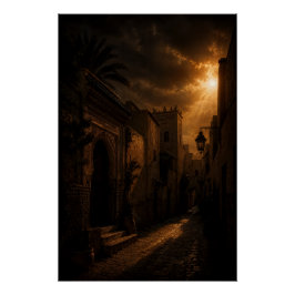 Pôster Dark Riad Alley Sunburst Poster
