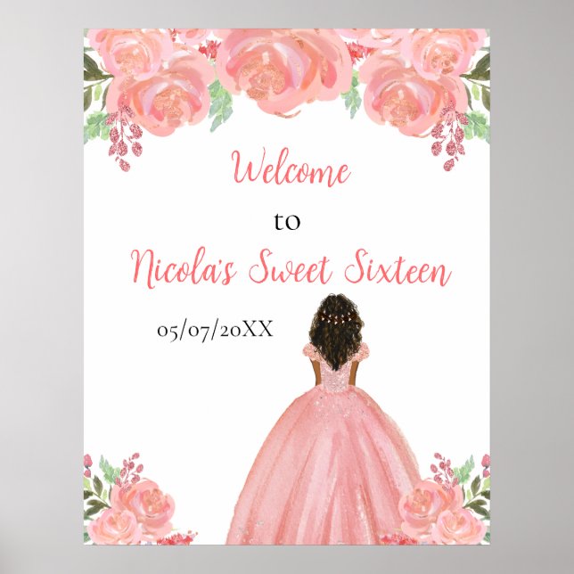 Poster Dark Skin Princess Pink Sweet Sixteen Welcome (Frente)