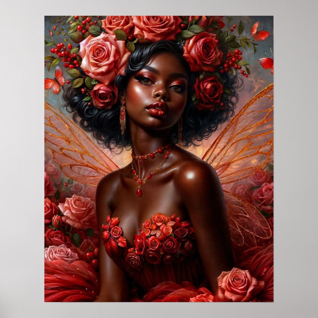 Poster Dark-Skinned Fairy With Red Roses (Frente)