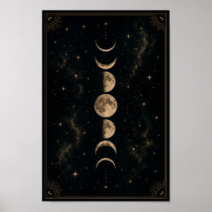 Poster das Fases da Lua Celestial   Arte Boho de P
