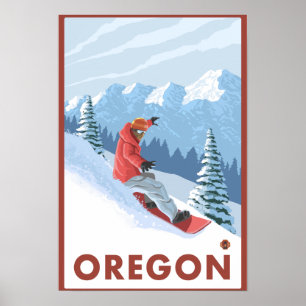 Poster das viagens vintage da cena do Snowboarder