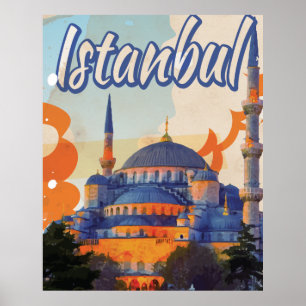 Poster das viagens vintage da mesquita de Istambul