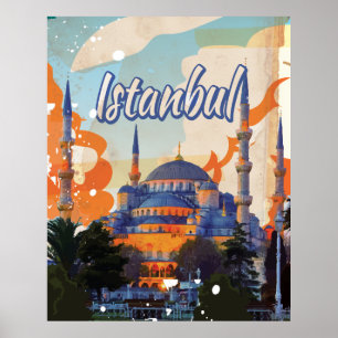 Poster das viagens vintage da mesquita de Istambul