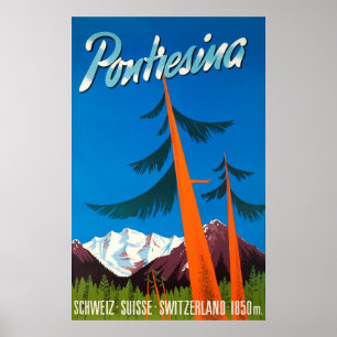 Poster das viagens vintage da suiça de Pontresina