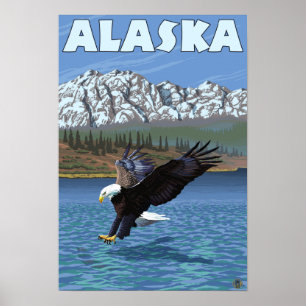 Poster das viagens vintage de AlaskaBald Eagle